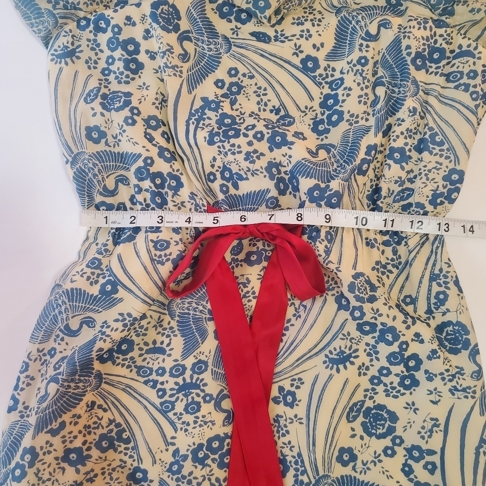 ANTHROPOLOGIE Midi Sundress Flutter Neckline Floral A-Line Ruffle Blue & Cream - Picture 8 of 15